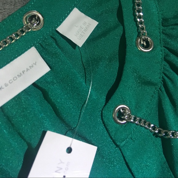 New York & Company Green Sheer Long Sleeved Blouse - Picture 2 of 8